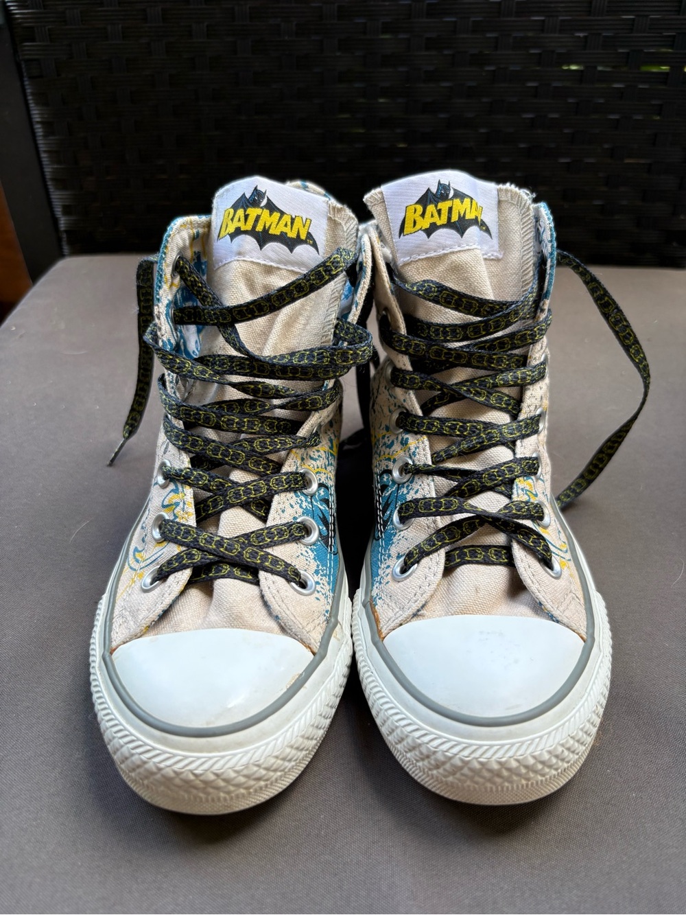 Converse Kids Beige and Blue Batman High-Top Sneakers